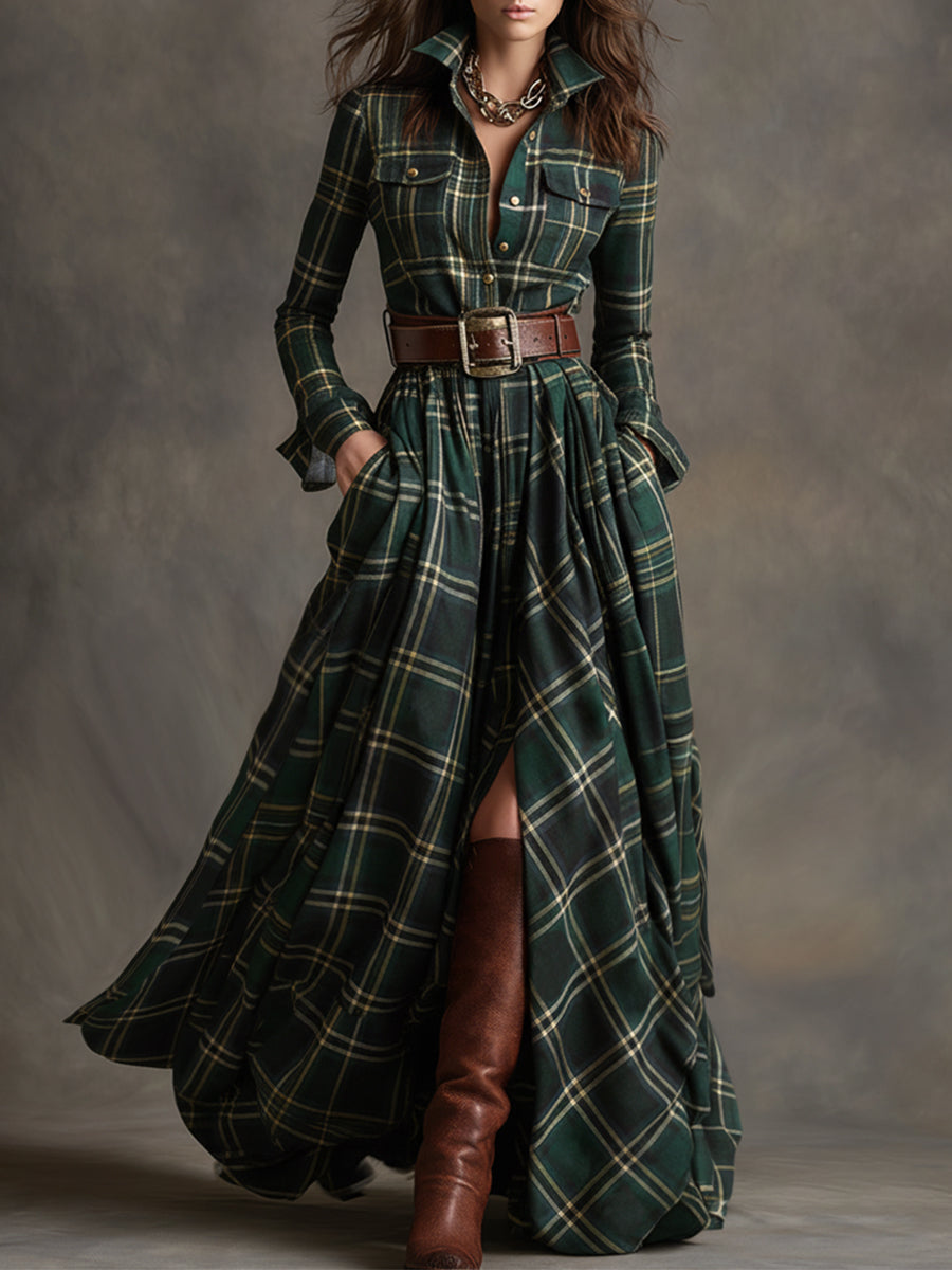 Camille | Robe Maxi à Carreaux Vintage