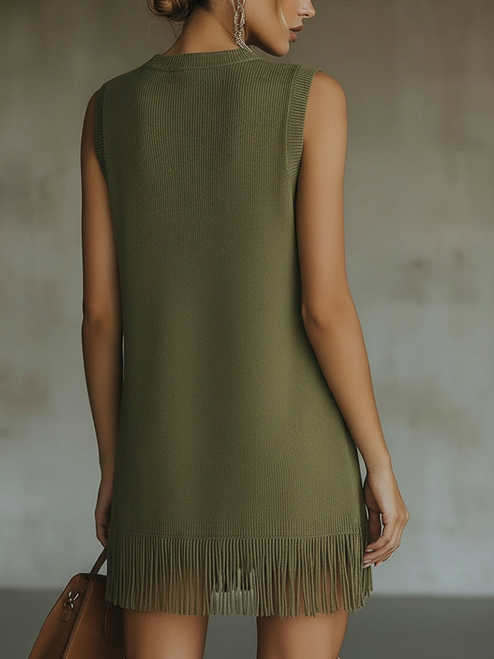 Lara | Fringe Hem Knit Mini Dress