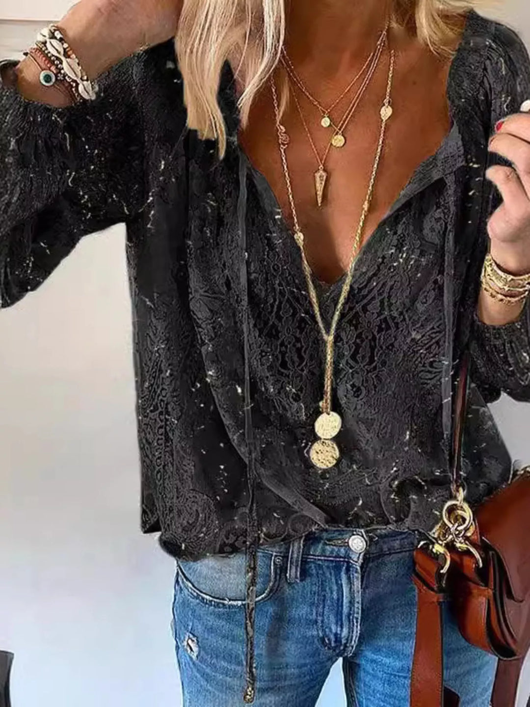 Danielle | Lace Tie-Neck Blouse