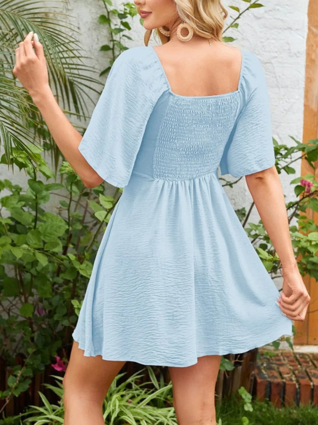 Elyndra | Smocked Tie Front Mini Dress
