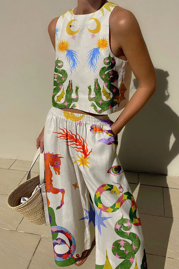 Aurevia | Printed Linen Two-Piece Set