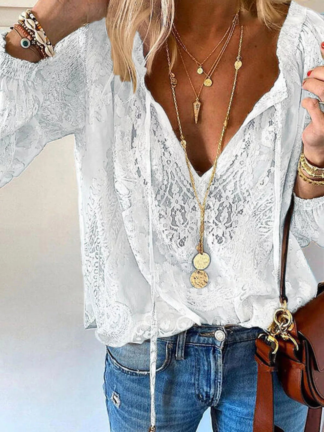Danielle | Lace Tie-Neck Blouse