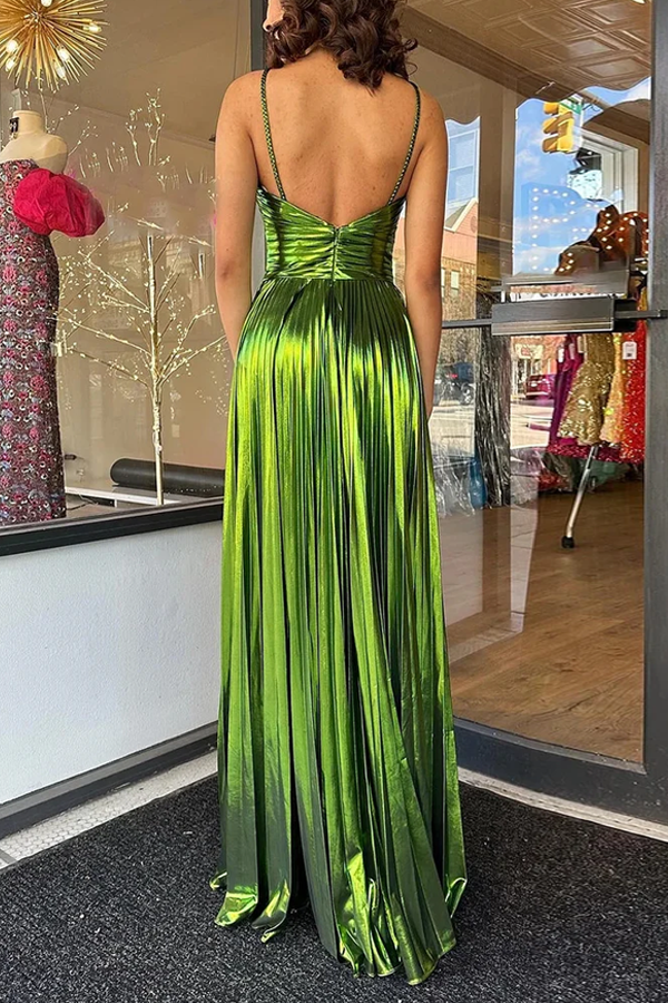 Calista | Metallic Pleated Maxi Dress