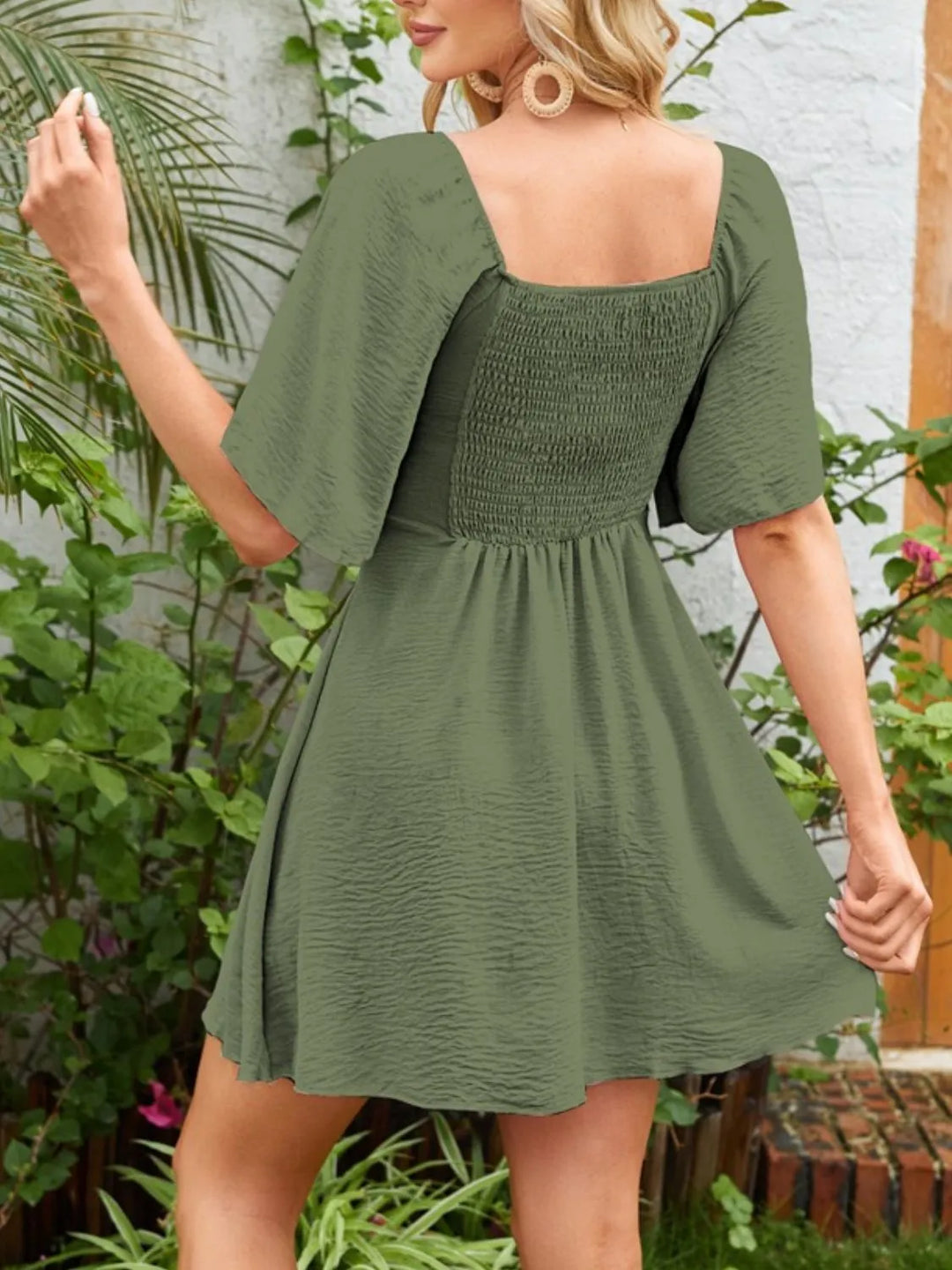 Elyndra | Smocked Tie Front Mini Dress