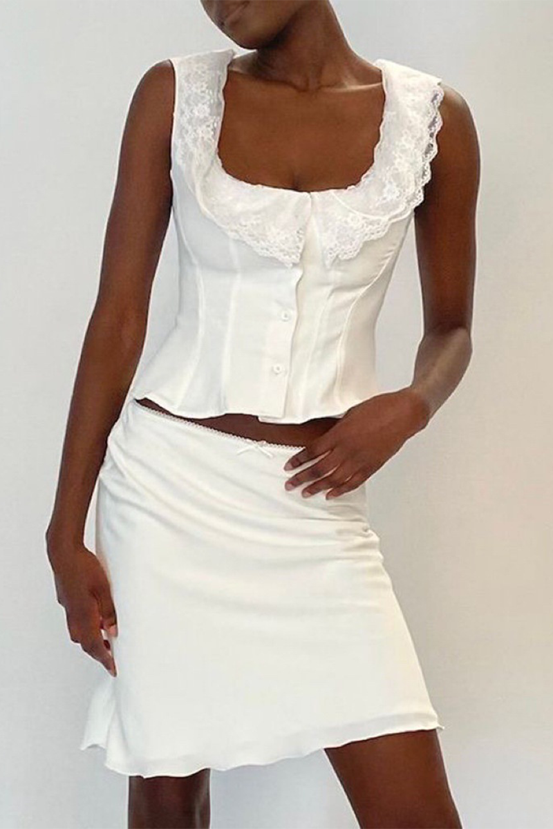 Celestique | Lace Trim Midi Skirt