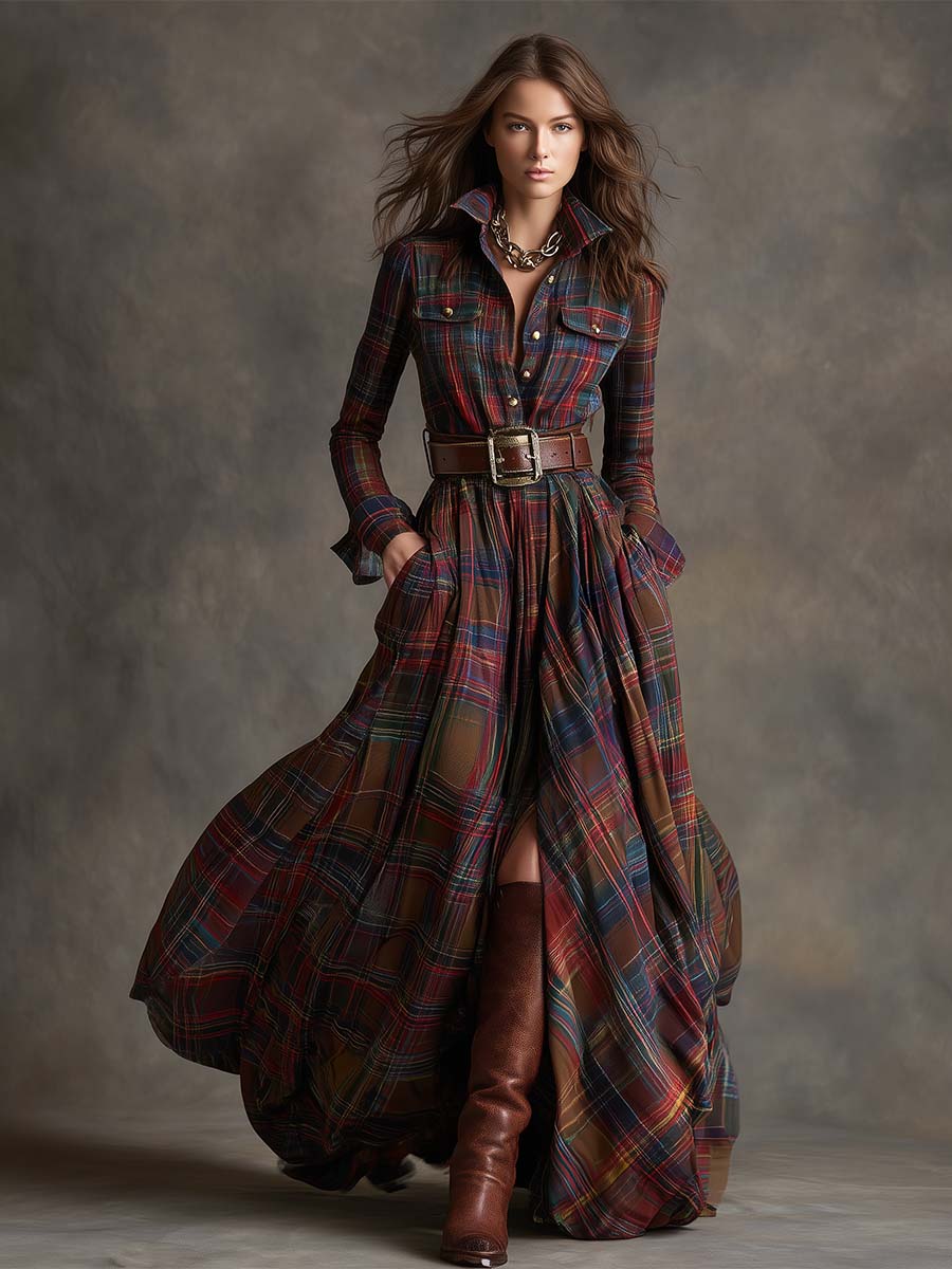 Camille | Robe Maxi à Carreaux Vintage
