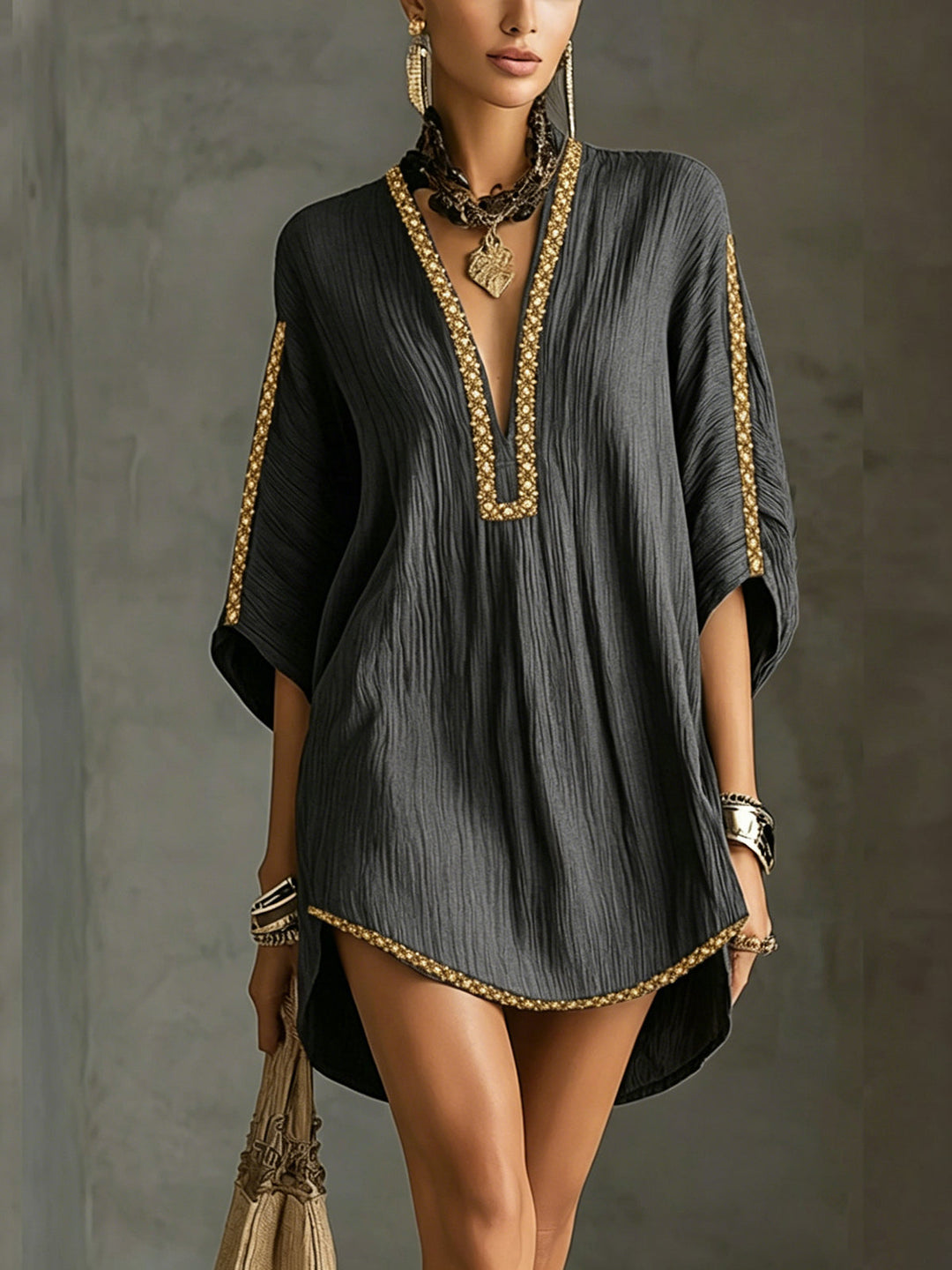 Zara | Embroidered Kaftan Mini Dress