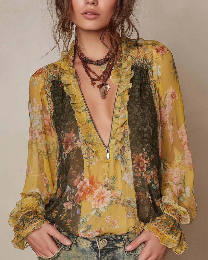 Solira | Floral Zip Blouse