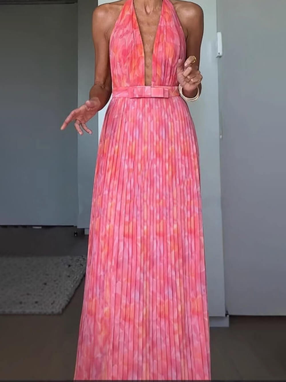 Orelie | Halter Pleated Maxi Dress