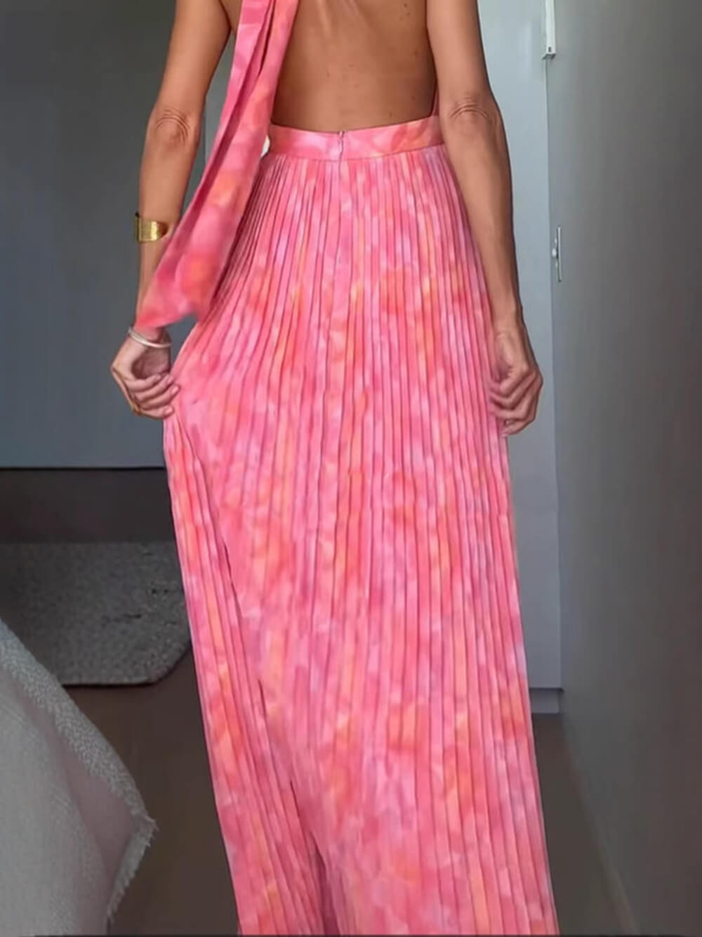 Orelie | Halter Pleated Maxi Dress