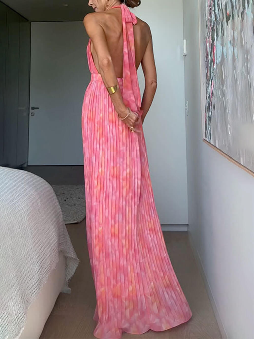 Orelie | Halter Pleated Maxi Dress