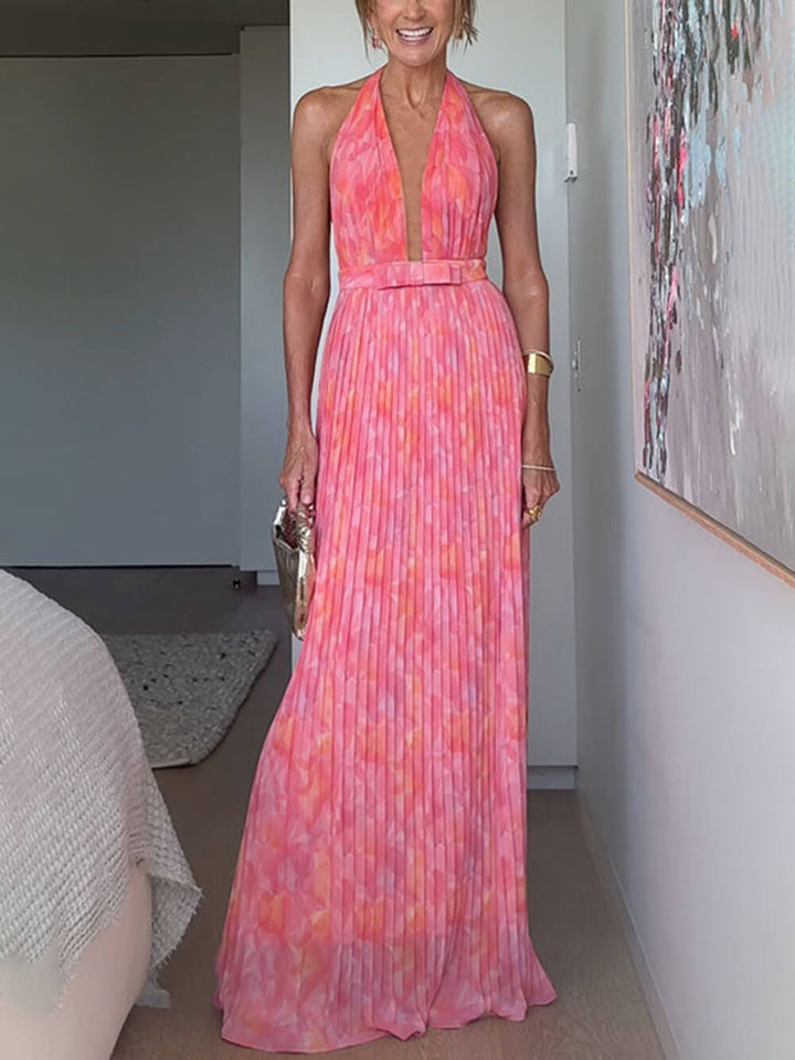 Orelie | Halter Pleated Maxi Dress