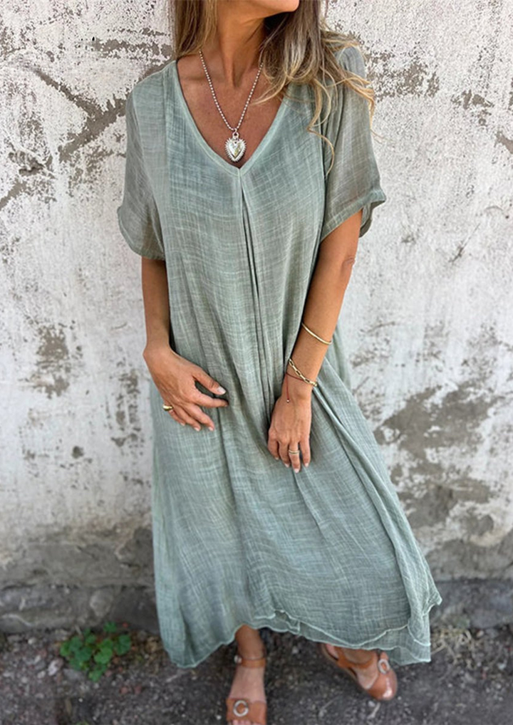 Noelle | Linen V-Neck Dress