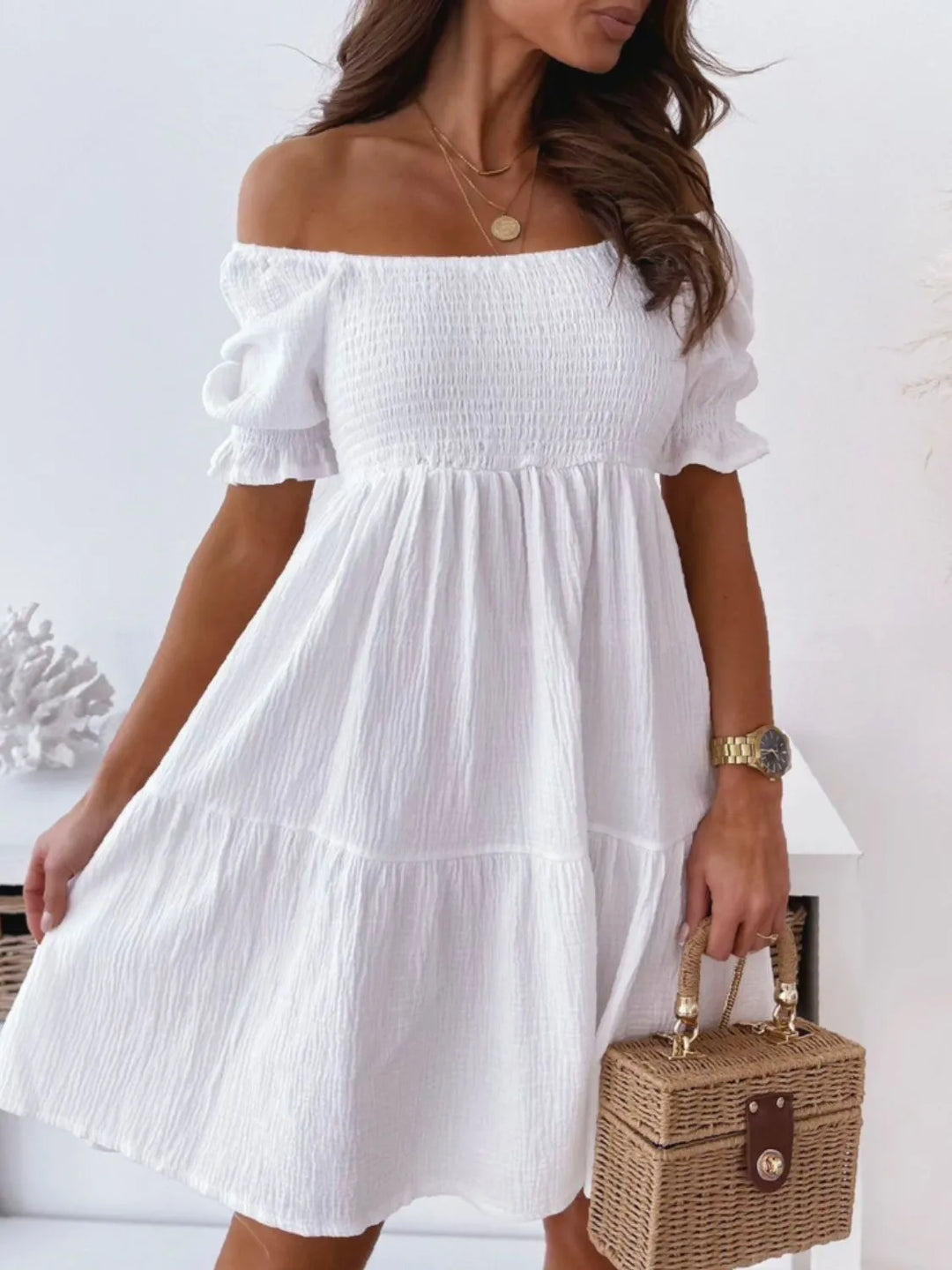 Maerise | Smocked Off-Shoulder Mini Dress