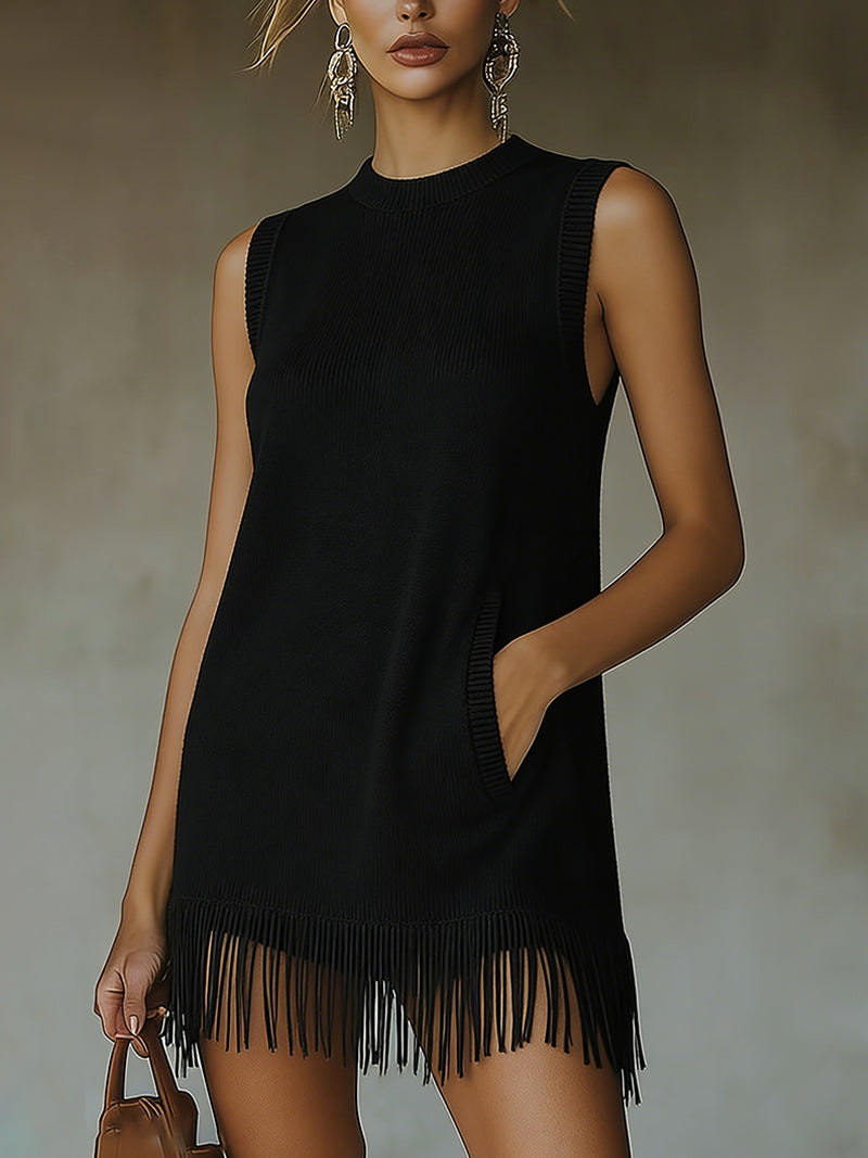 Lara | Fringe Hem Knit Mini Dress