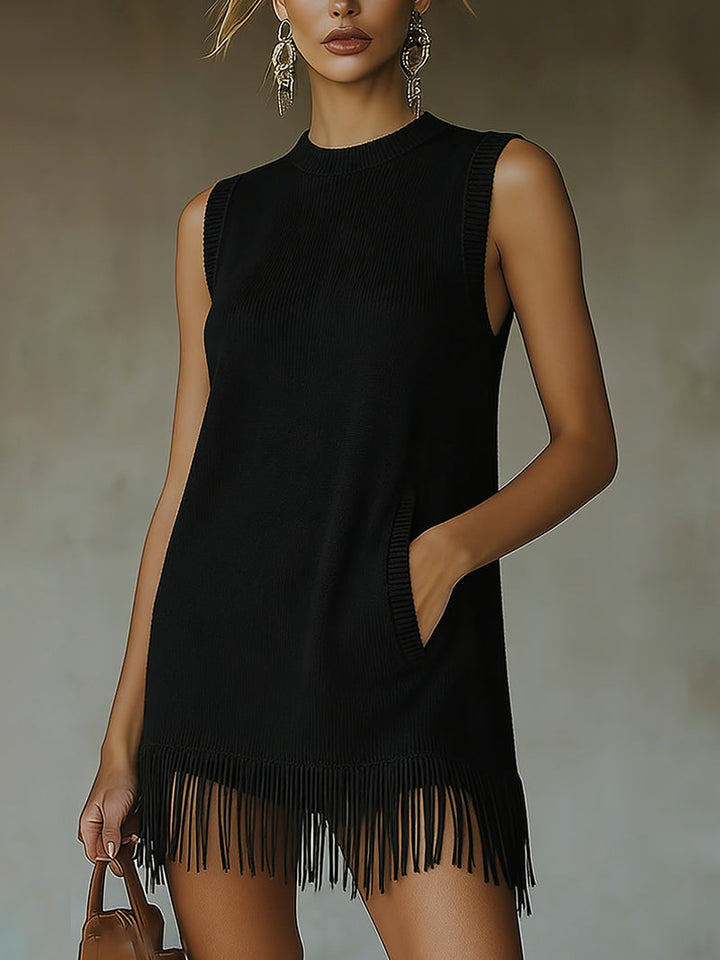 Lara | Fringe Hem Knit Mini Dress
