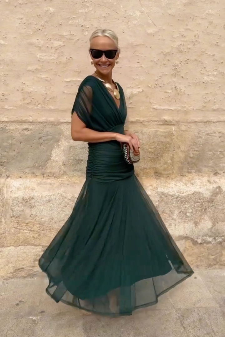 Veloura | V-Neck Chiffon Maxi Dress