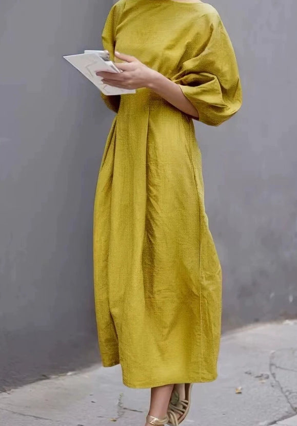 Celeste | Ruched Linen Midi Dress