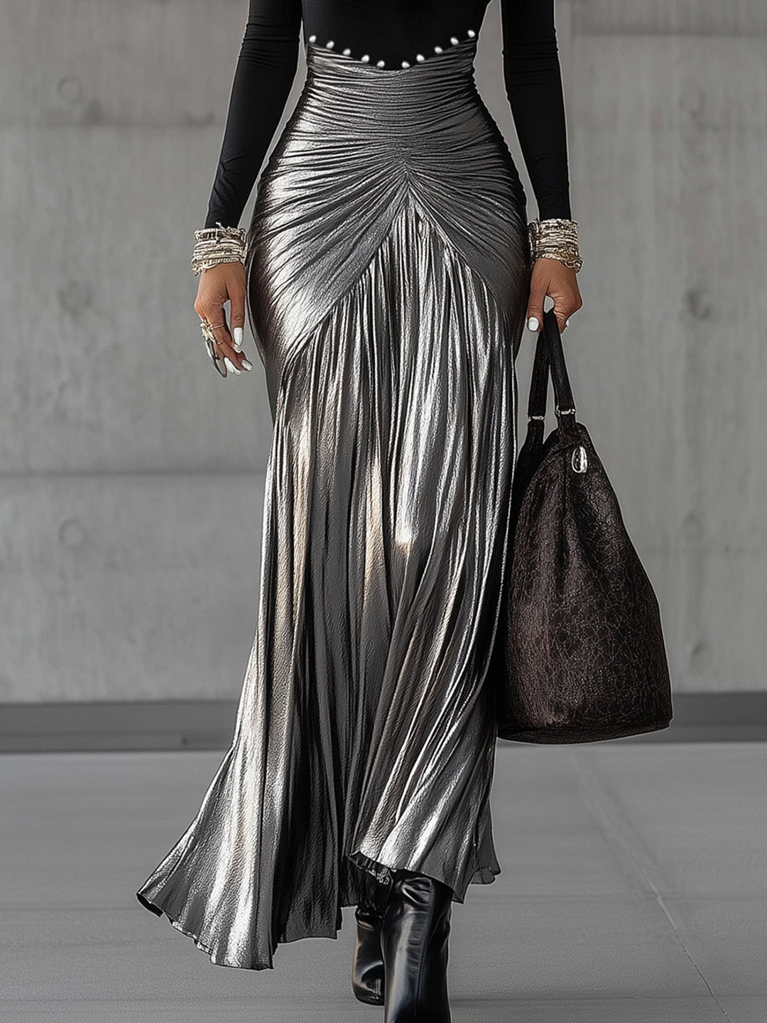 Lona | Metallic Pleated Skirt Set