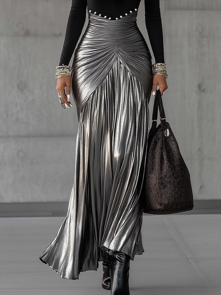 Lona | Metallic Pleated Skirt Set
