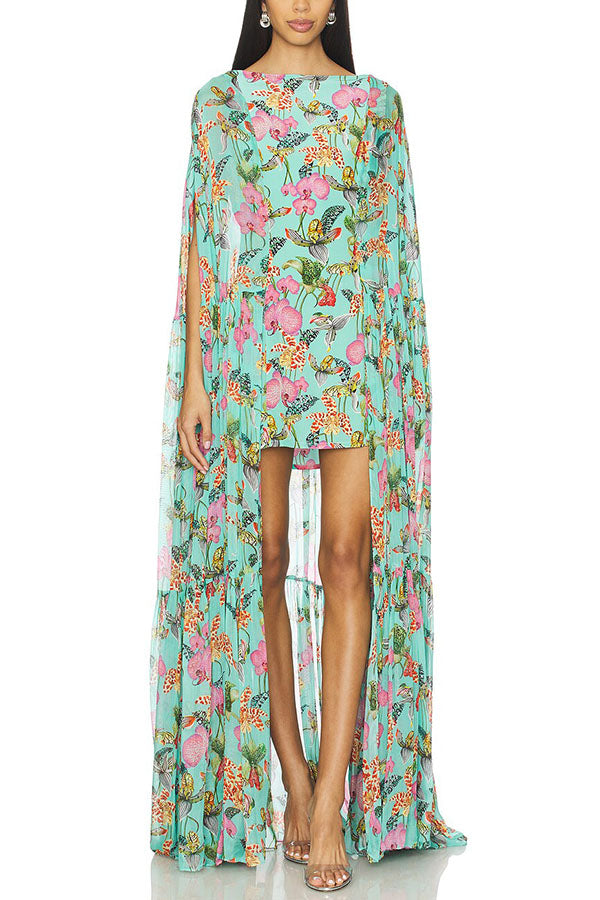 Seraphelle | Chiffon Cape Maxi Dress