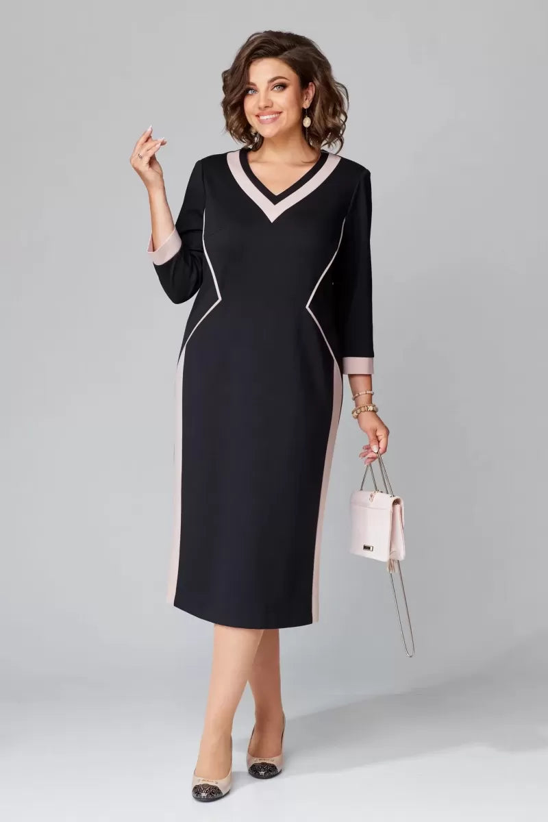 Rowen | Contrast V-Neck Midi Dress