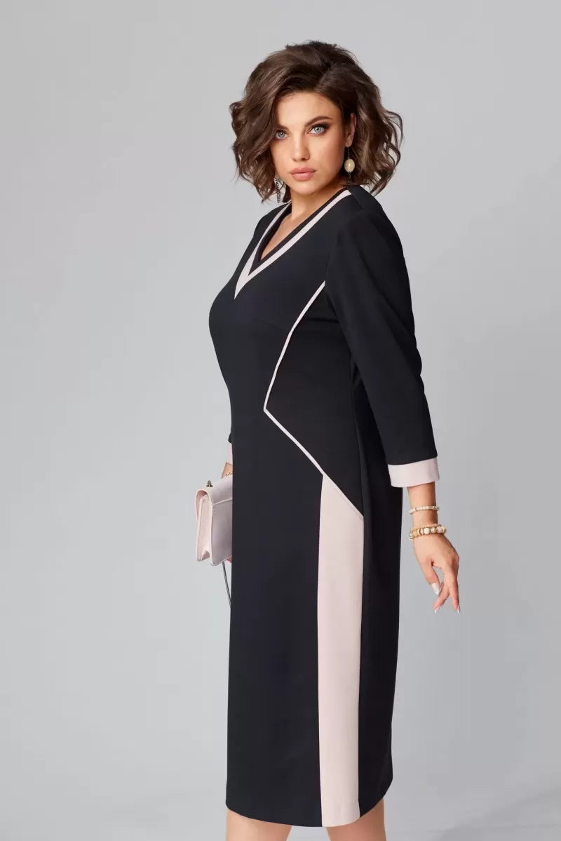 Rowen | Contrast V-Neck Midi Dress