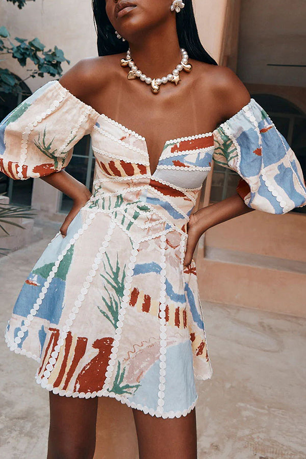 Virelle | Printed Puff Sleeve Mini Dress