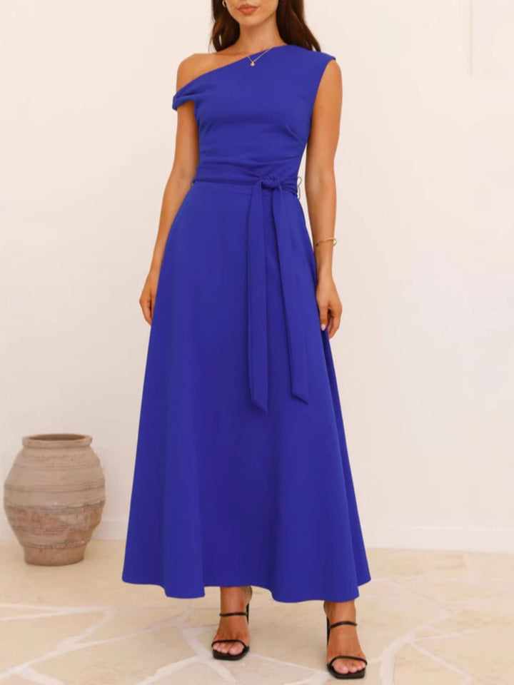 Isabella | One-Shoulder Tie Waist Maxi Dress
