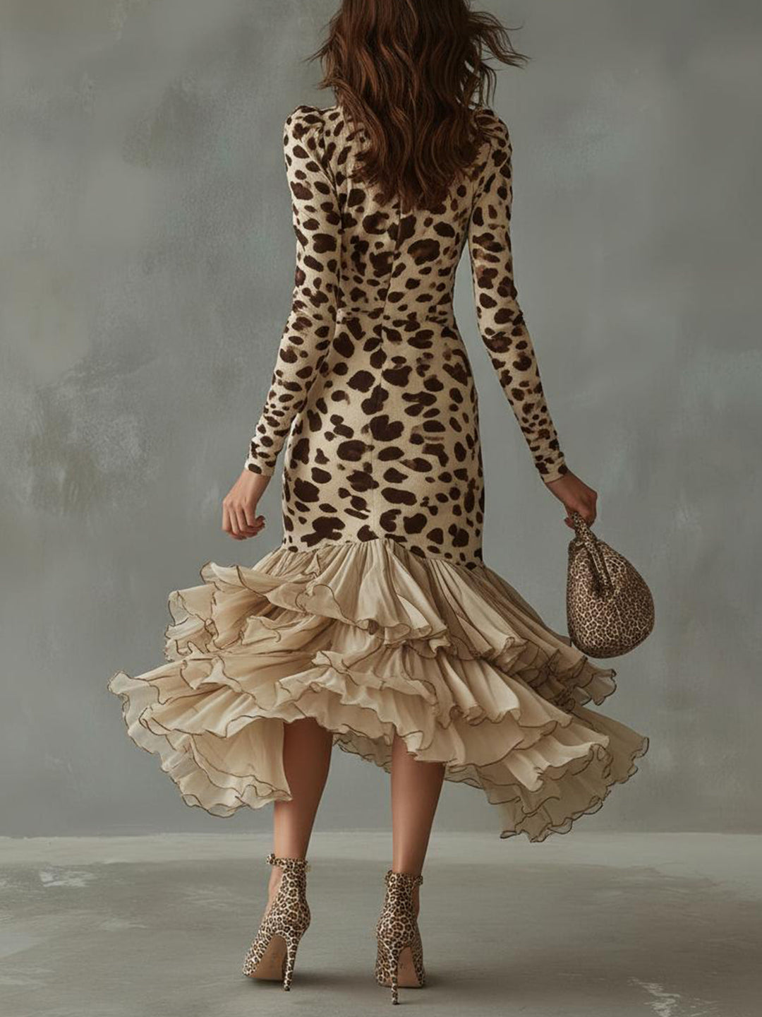 Zevina | Leopard Ruffle Midi Dress