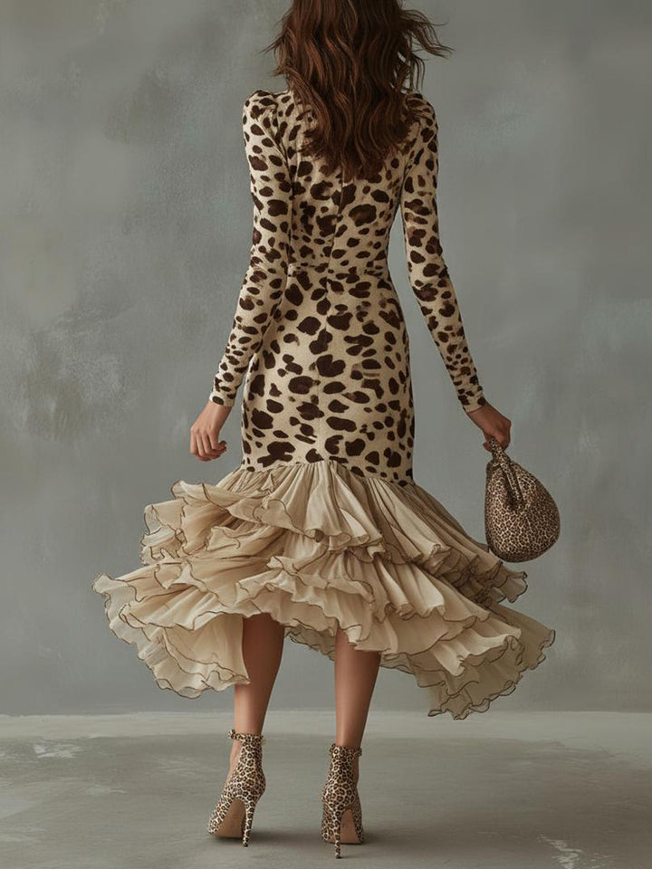 Zevina | Leopard Ruffle Midi Dress