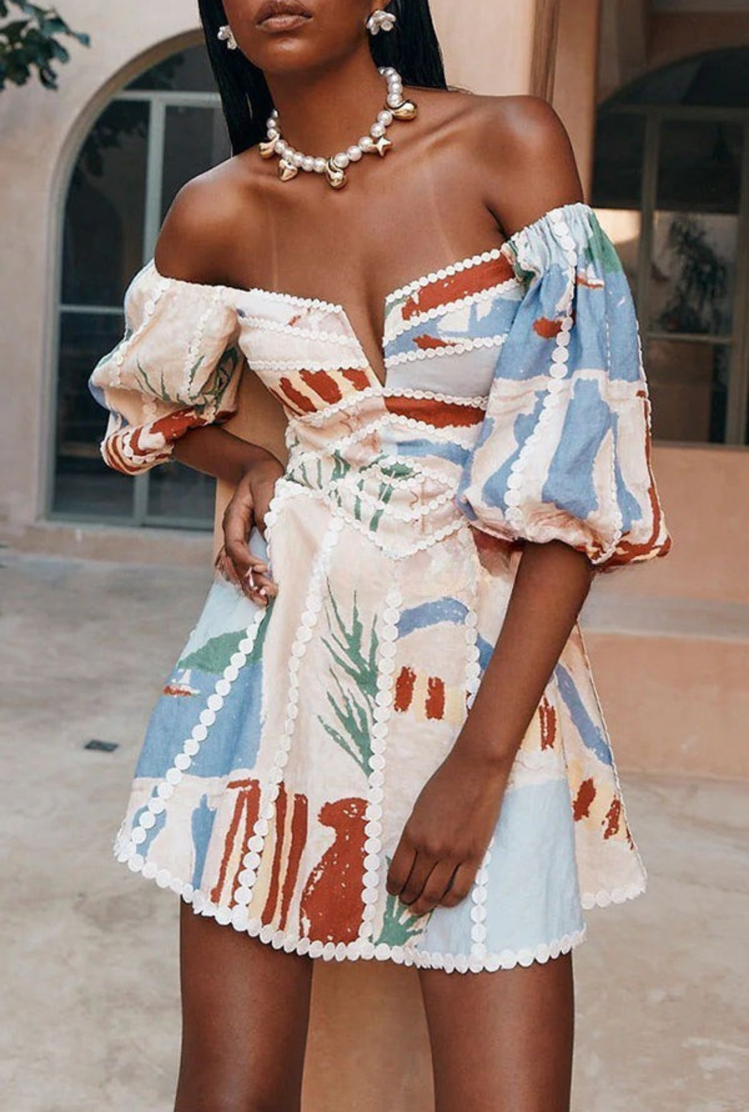 Virelle | Printed Puff Sleeve Mini Dress