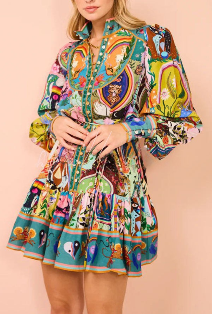 Calyra | Printed Balloon Sleeve Mini Dress