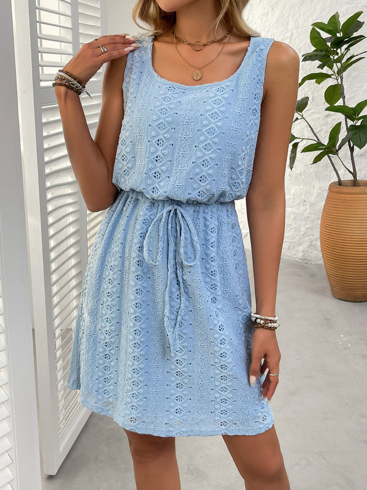 Noreya | Eyelet Drawstring Mini Dress
