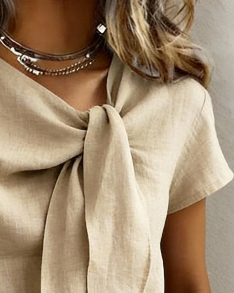 Calira | Linen Blend V-Neck Blouse