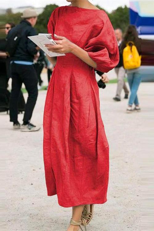 Celeste | Ruched Linen Midi Dress