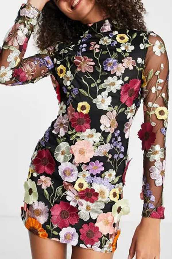 Floréa | Floral Appliqué Mini Dress