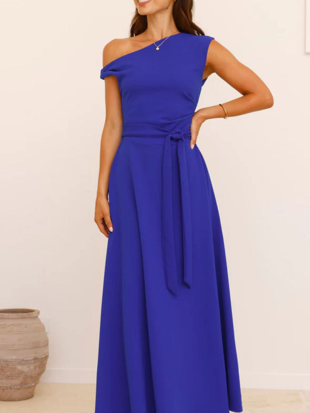 Isabella | One-Shoulder Tie Waist Maxi Dress