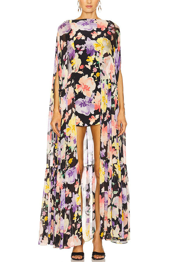 Seraphelle | Chiffon Cape Maxi Dress