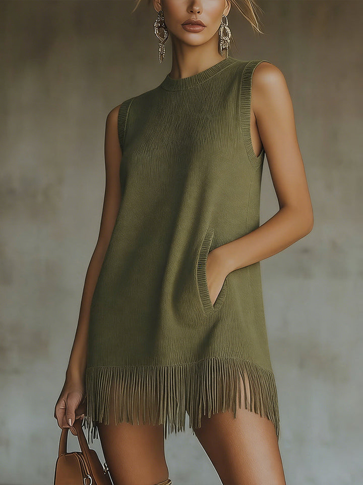 Lara | Fringe Hem Knit Mini Dress