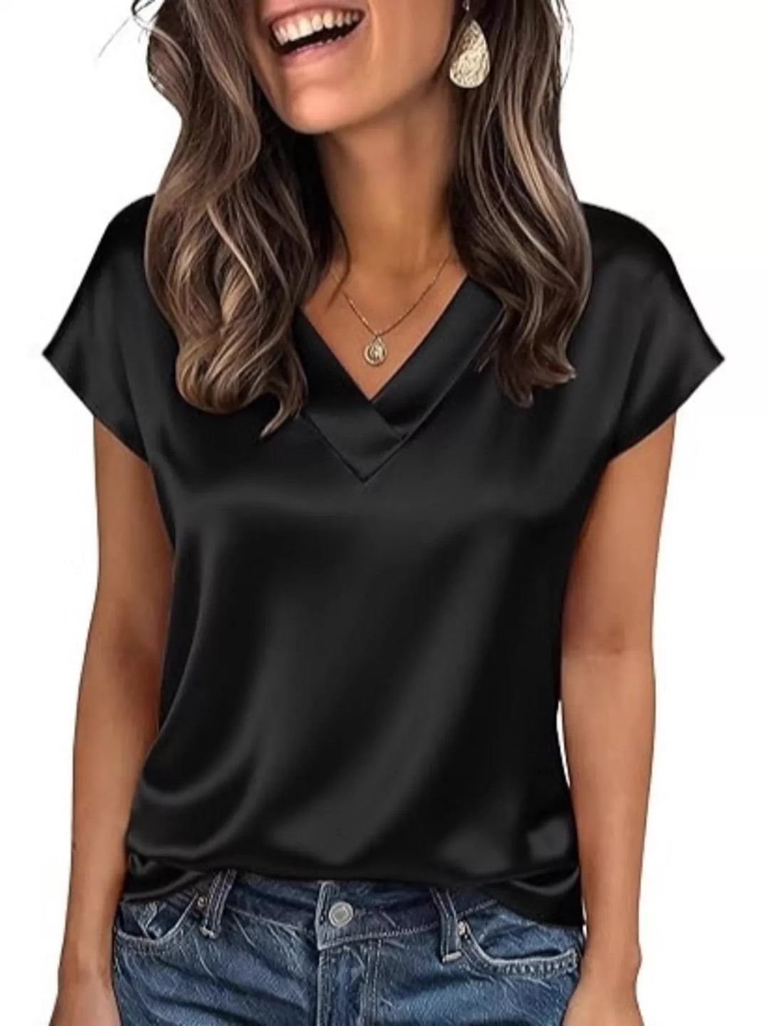 Nicole | Satin V-Neck Blouse