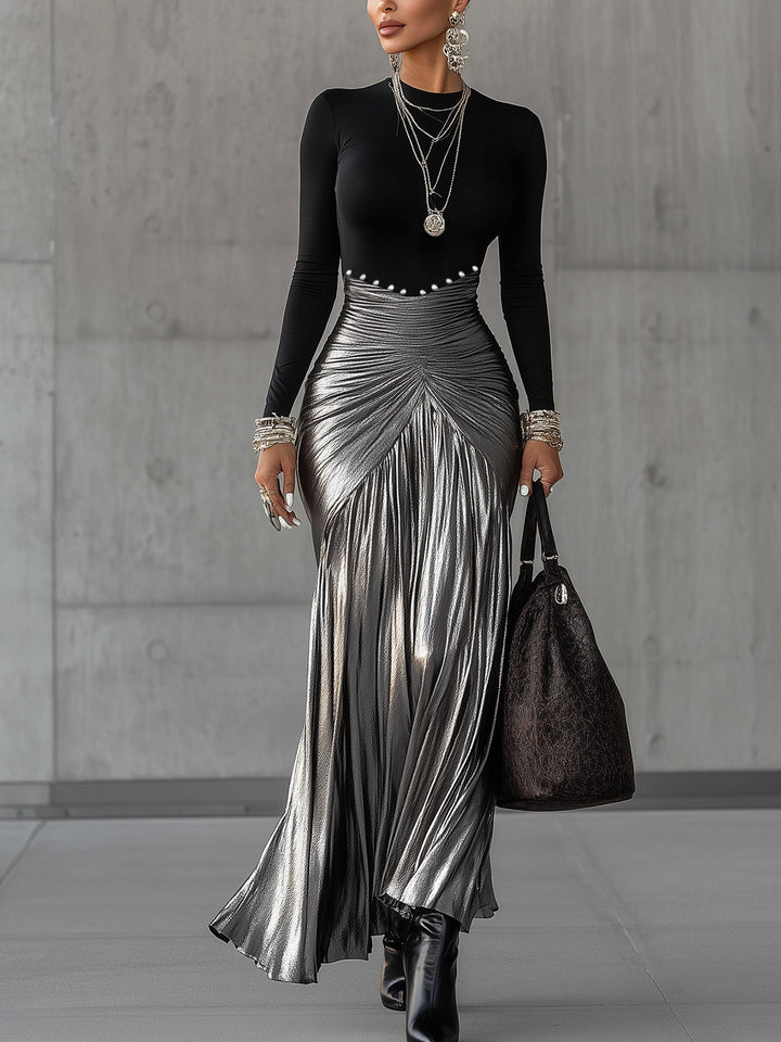 Lona | Metallic Pleated Skirt Set