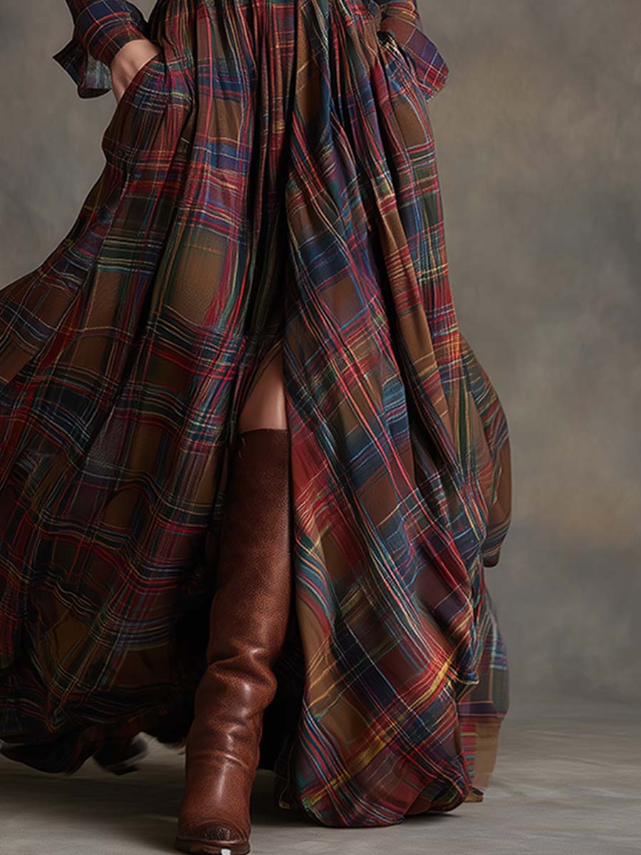 Camille | Robe Maxi à Carreaux Vintage
