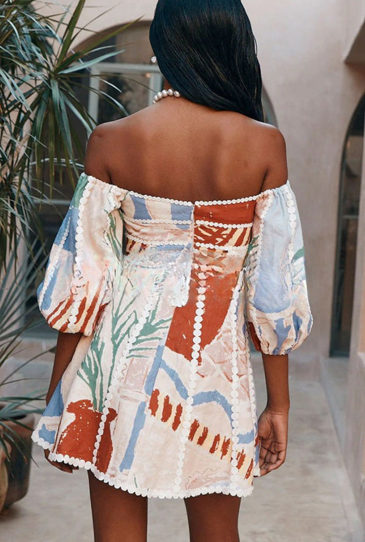 Virelle | Printed Puff Sleeve Mini Dress