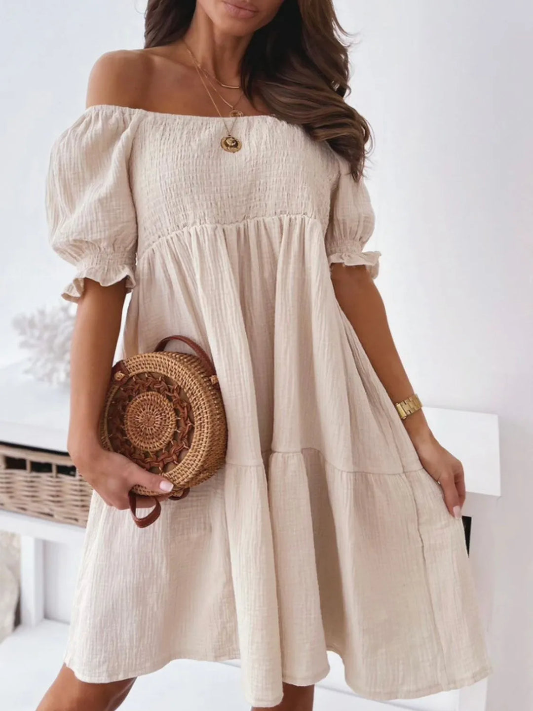 Maerise | Smocked Off-Shoulder Mini Dress