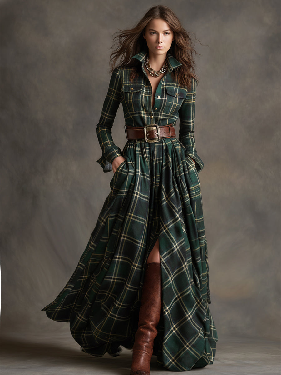 Camille | Robe Maxi à Carreaux Vintage