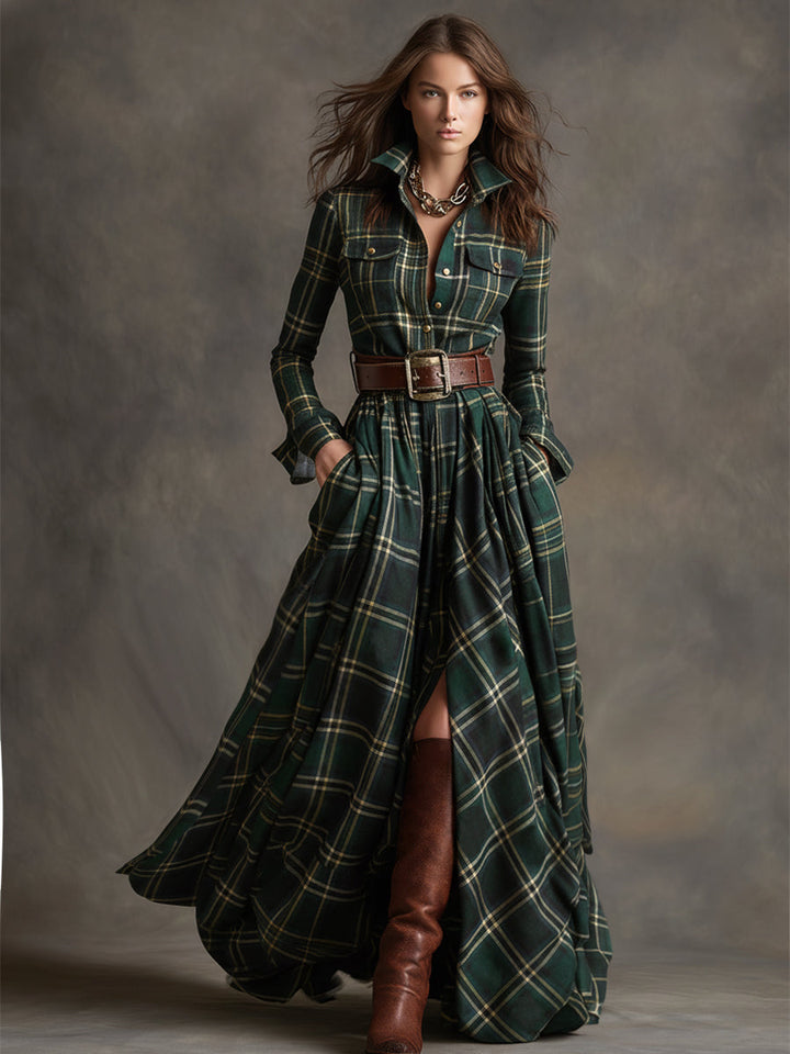 Camille | Robe Maxi à Carreaux Vintage
