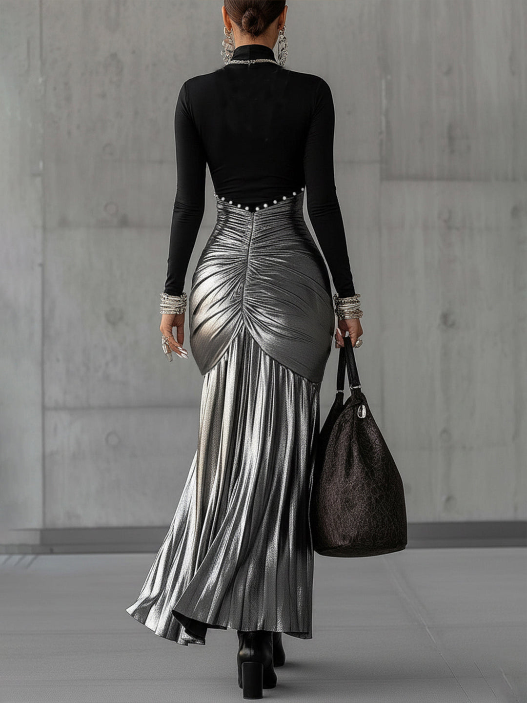 Lona | Metallic Pleated Skirt Set