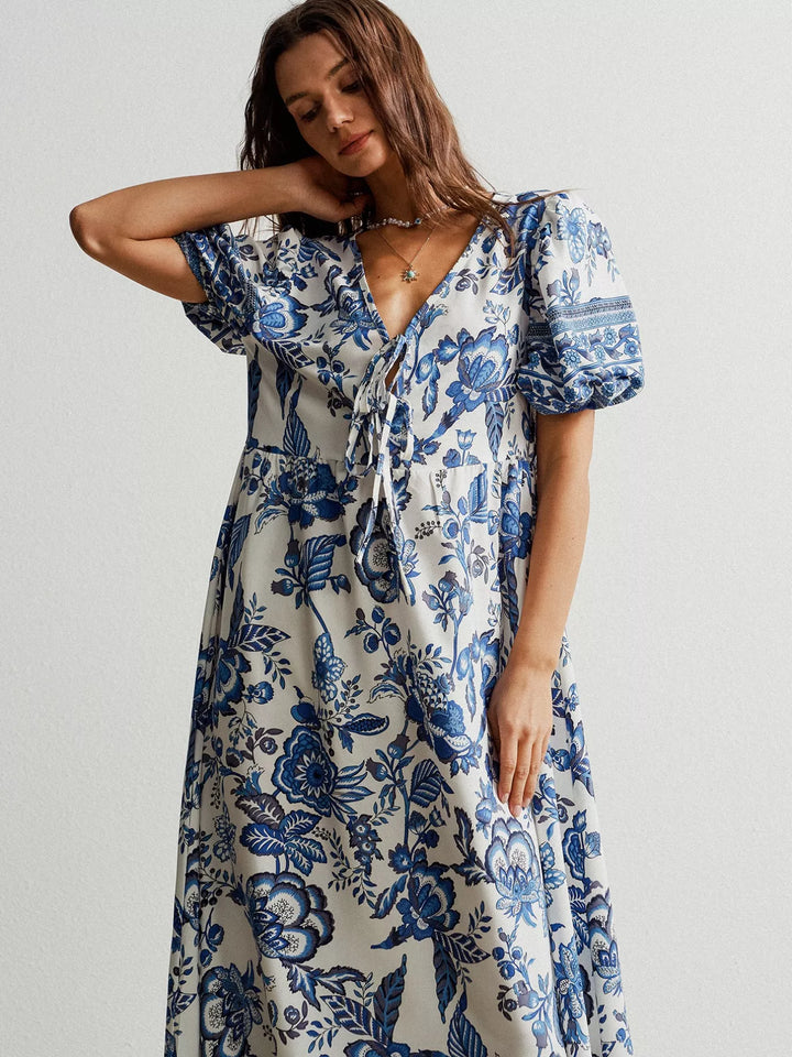 Calista | Floral Tie-Neck Maxi Dress