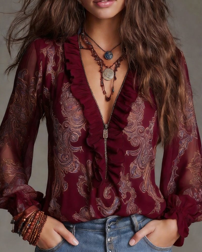 Noline | Ruffle Zip Blouse